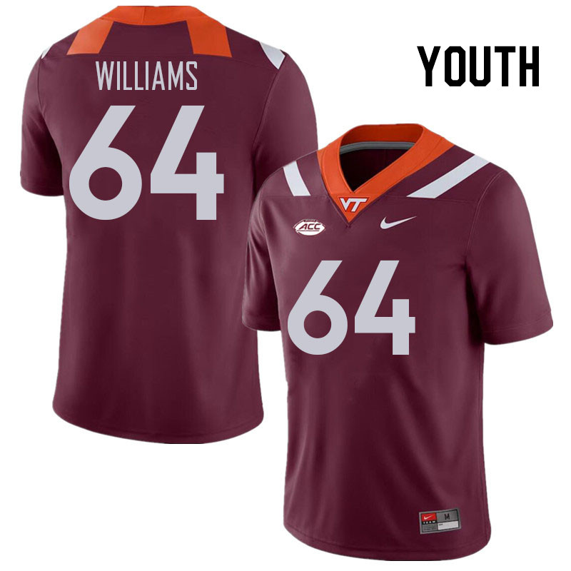 Youth #64 Lance Williams Virginia Tech Hokies College Football Jerseys Stitched Sale-Maroon